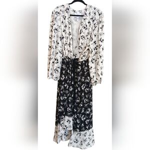 Lane Bryant Women's Black and White Floral Wrap Around Maxi Dress-Size 28 EUC